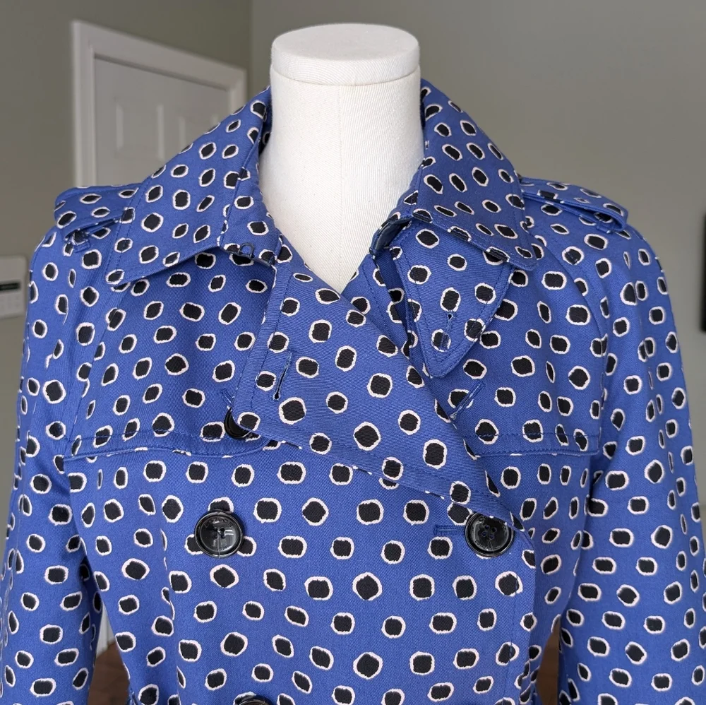 Coach Woman's Trench Coat Royal Blue Jacket Leather Collar 100% Cotton Size M - Picture 5 of 17